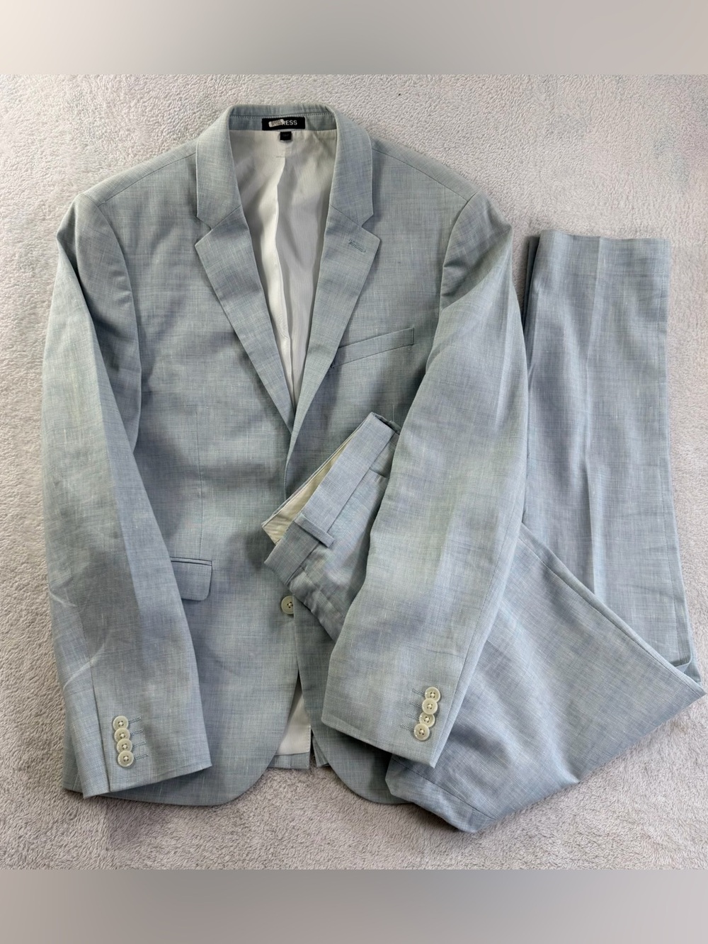 Express Extra Slim Light Sky Blue Linen Wool Stretch Suit 38R 30x31 Travel
